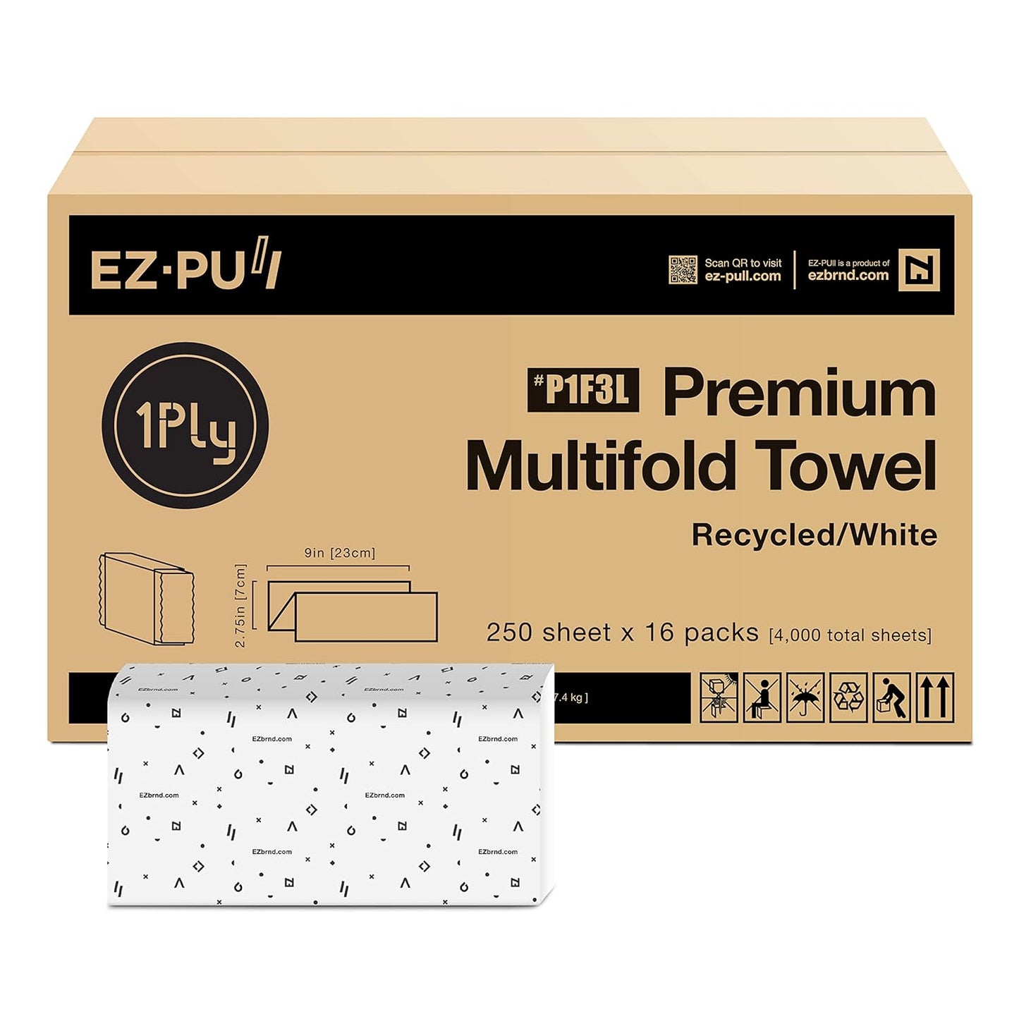 EZ-Pull Premium Recycled 1ply MULTIFOLD Paper Towels, 250 Sheets