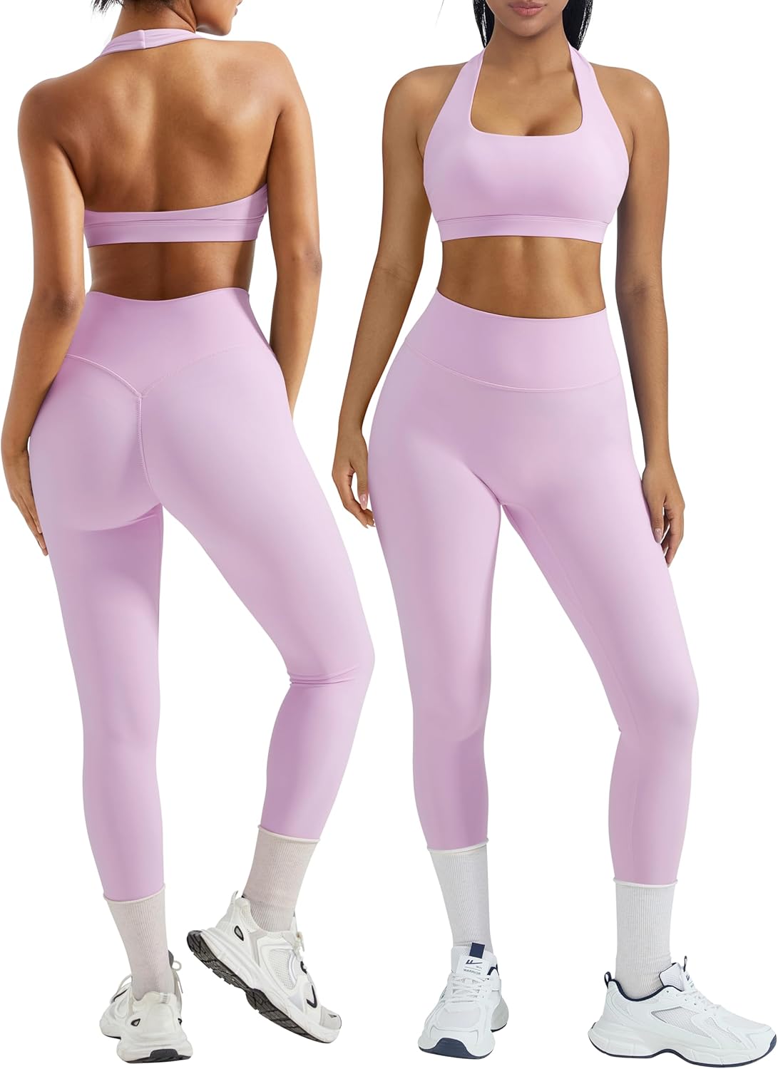 OMKAGI 2 Piece Workout Sets for Women with Halter Bras