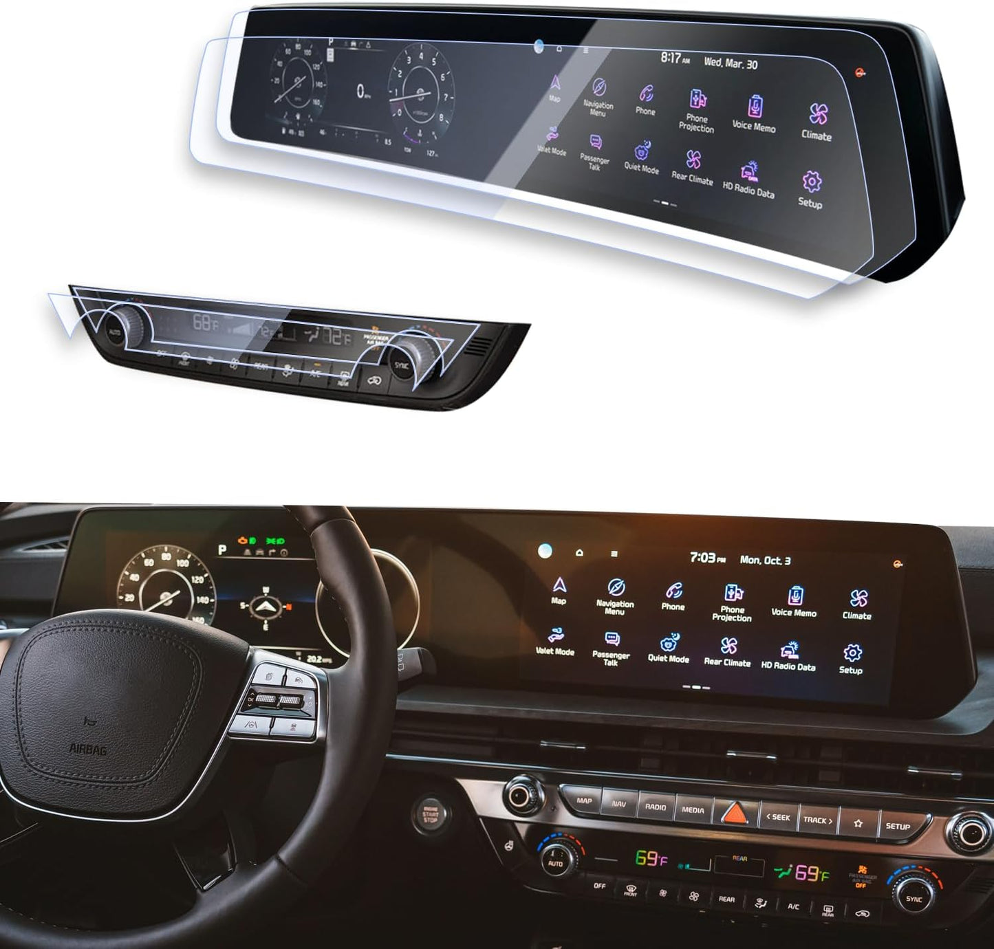 4PCS Screen Protector for 2024 2025 Kia Telluride Displays