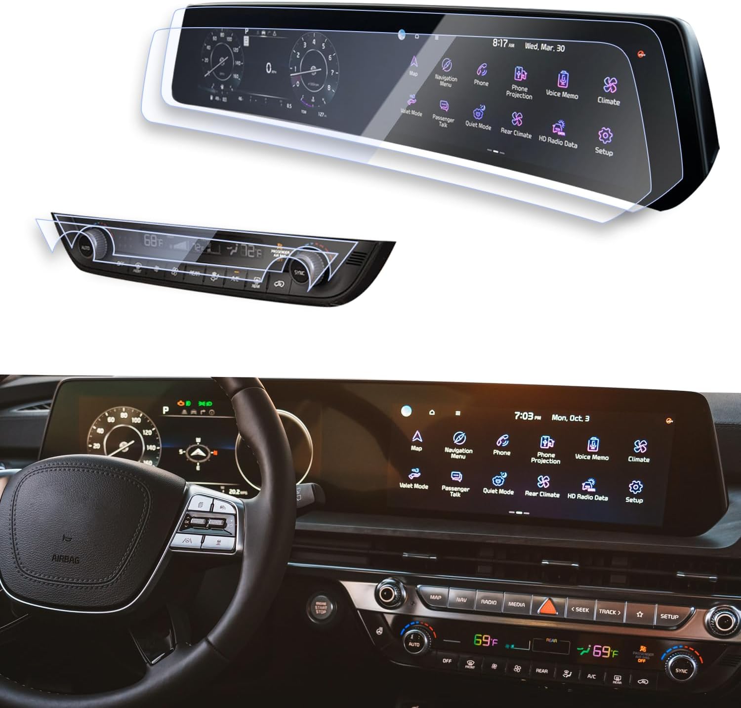 4PCS Screen Protector for 2024 2025 Kia Telluride Displays