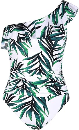 Hilor Women's One Piece Swimsuits with Asymmetric Ruffle Design