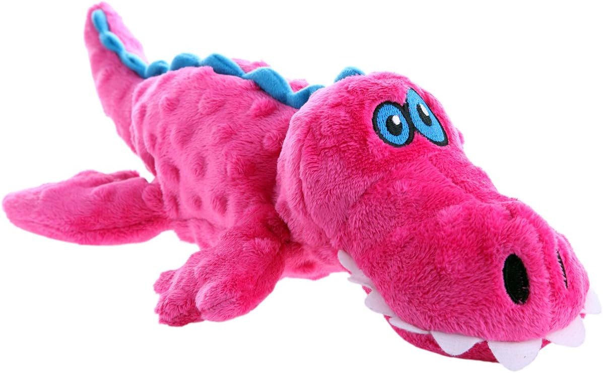 goDog Gators Plush Squeaky Toy - Durable Pink Chew Guard