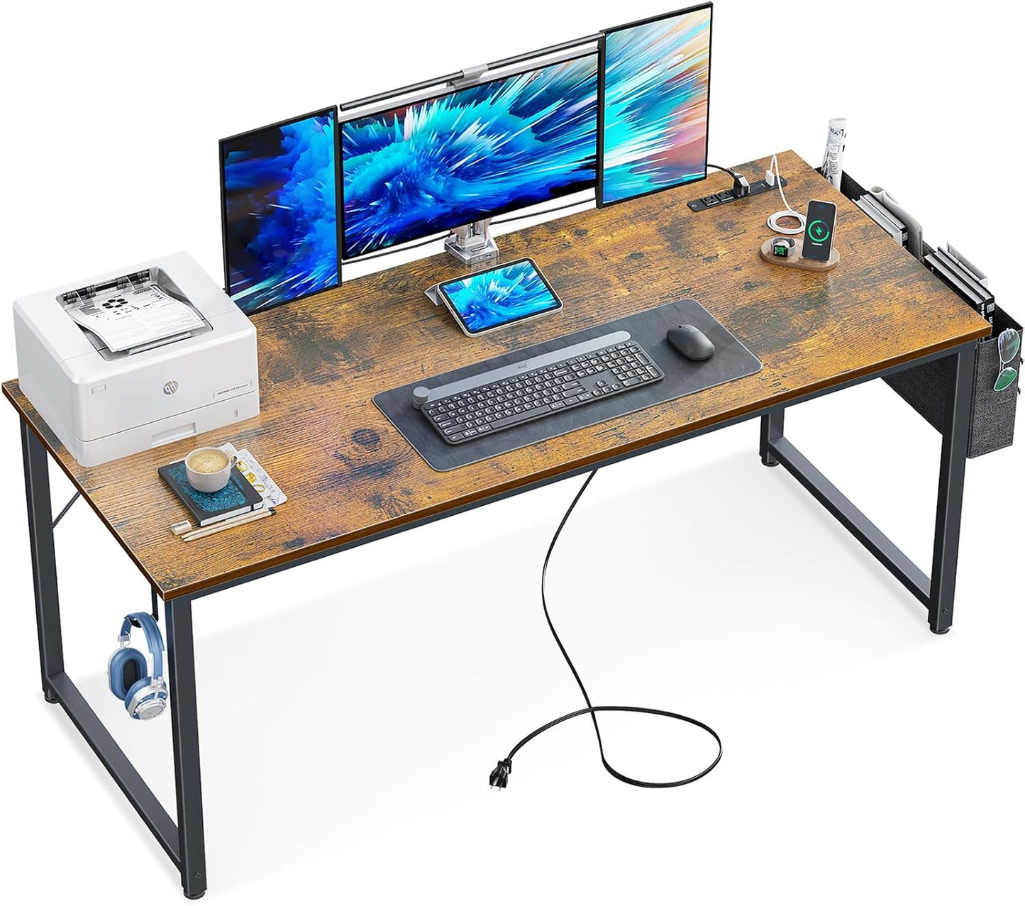 KKL Large Computer Desk with Power Outlets for Home Office