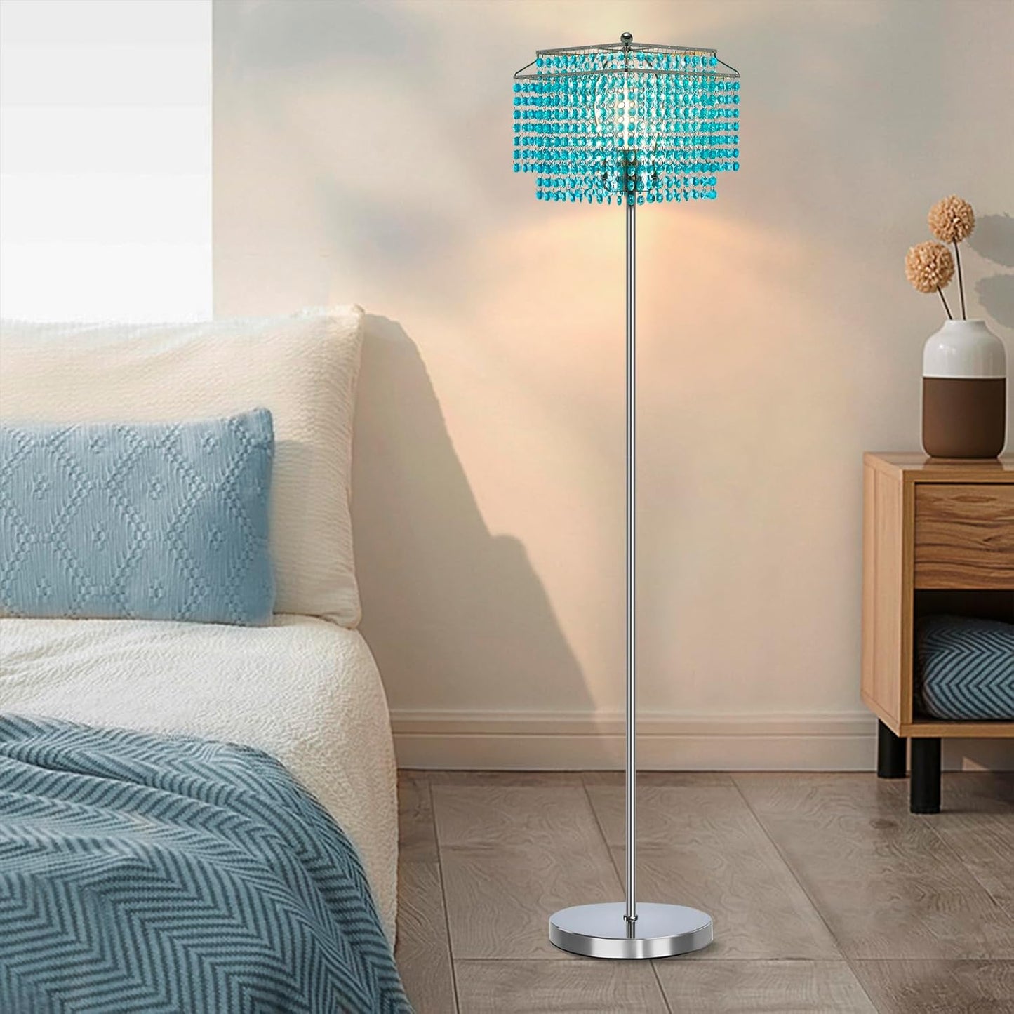 Elegant 64 in Crystal Floor Lamp for Living Room and Office
