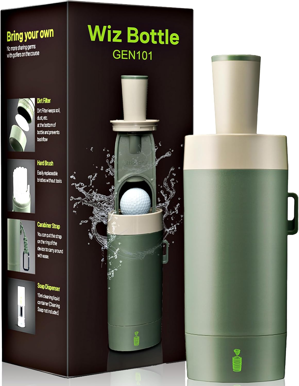 Portable Golf Ball Cleaner Washer with Patent-Pending Dirt Filter