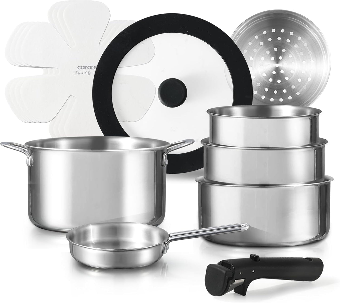 CAROTE 12pcs Pots and Pans Set: Durable Induction Cookware