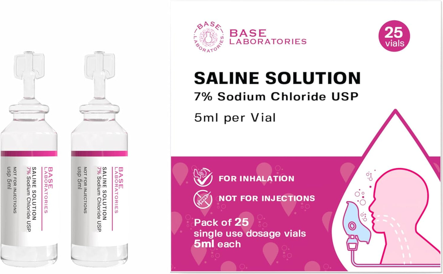 BASE LABS 7% Saline Solution | Inhalation & Nasal Irrigation | 25 Vials