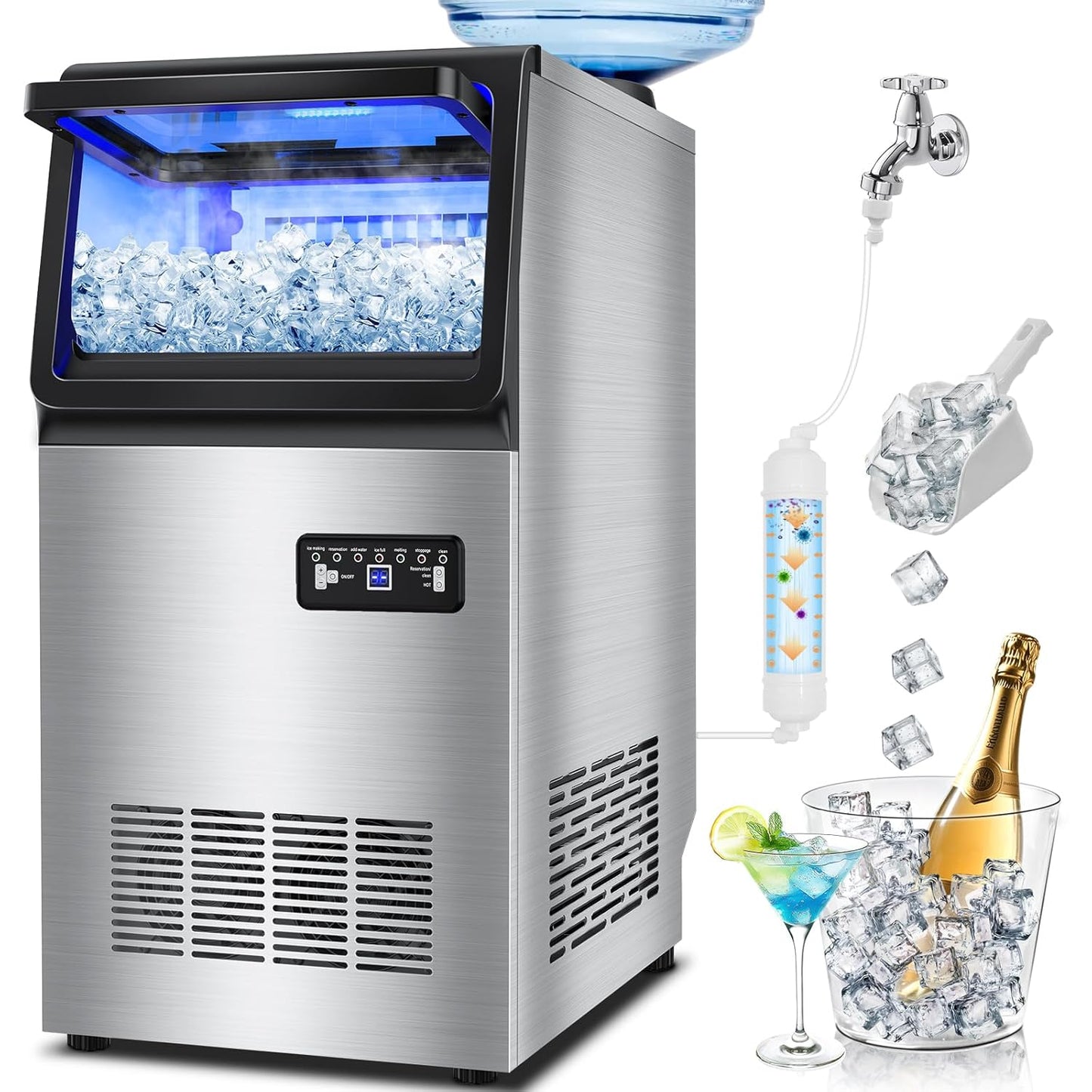 Commercial Ice Maker Machine with Dual Water Inlet Options