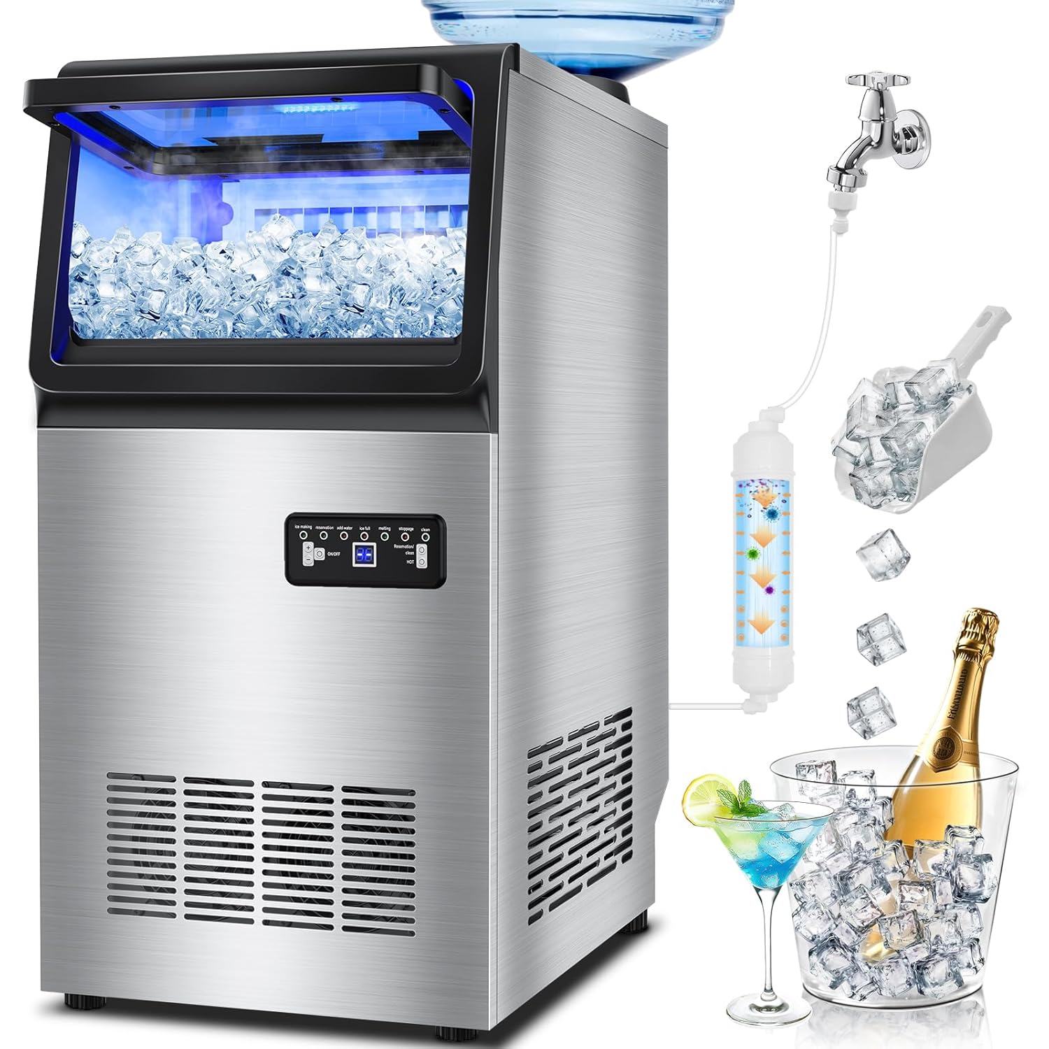 Commercial Ice Maker Machine with Dual Water Inlet Options