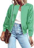 Bomber Jacket Lightweight Zip Up Cropped Jacket - Casual Striped Coat