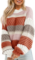 Womens Color Block Cropped Sweater - Chunky Knit Crewneck