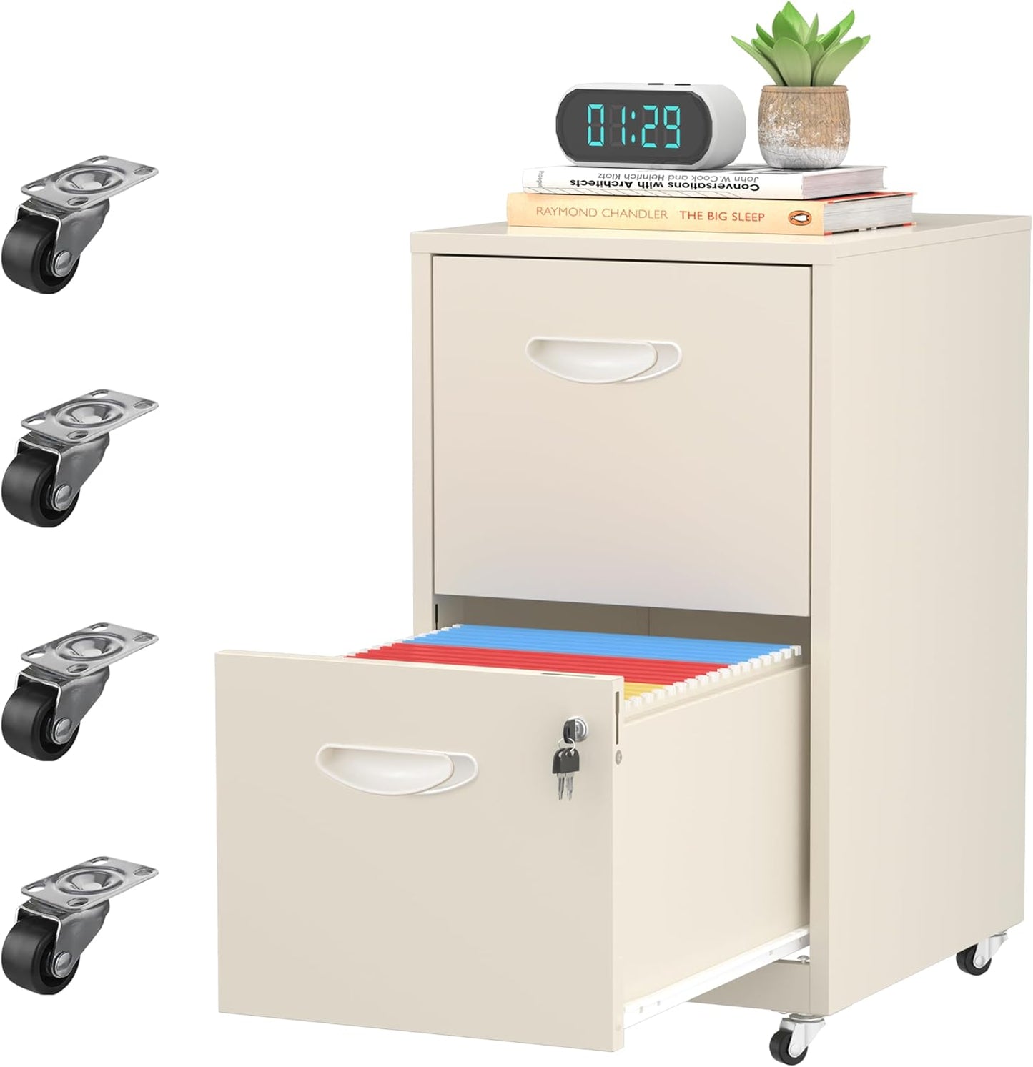 2 Drawer Rolling File Cabinet with Lock for Home Office Use
