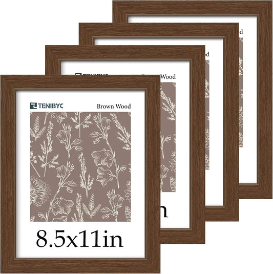 8.5 by 11 Picture Frame 4 Pack - Natural Wood Gallery Frames