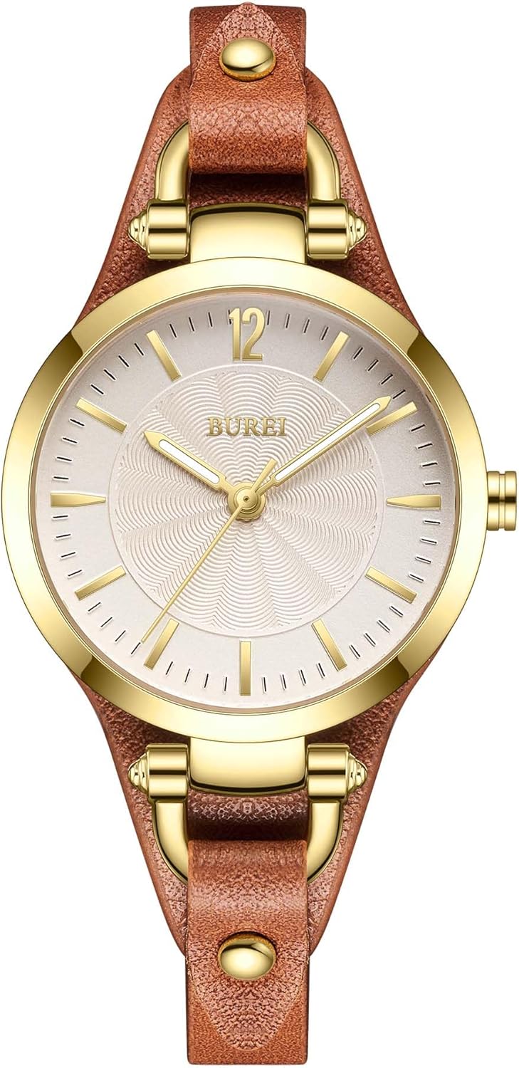 BUREI Women's Luxury Leather Strap Watch - Sleek Quartz Timepiece