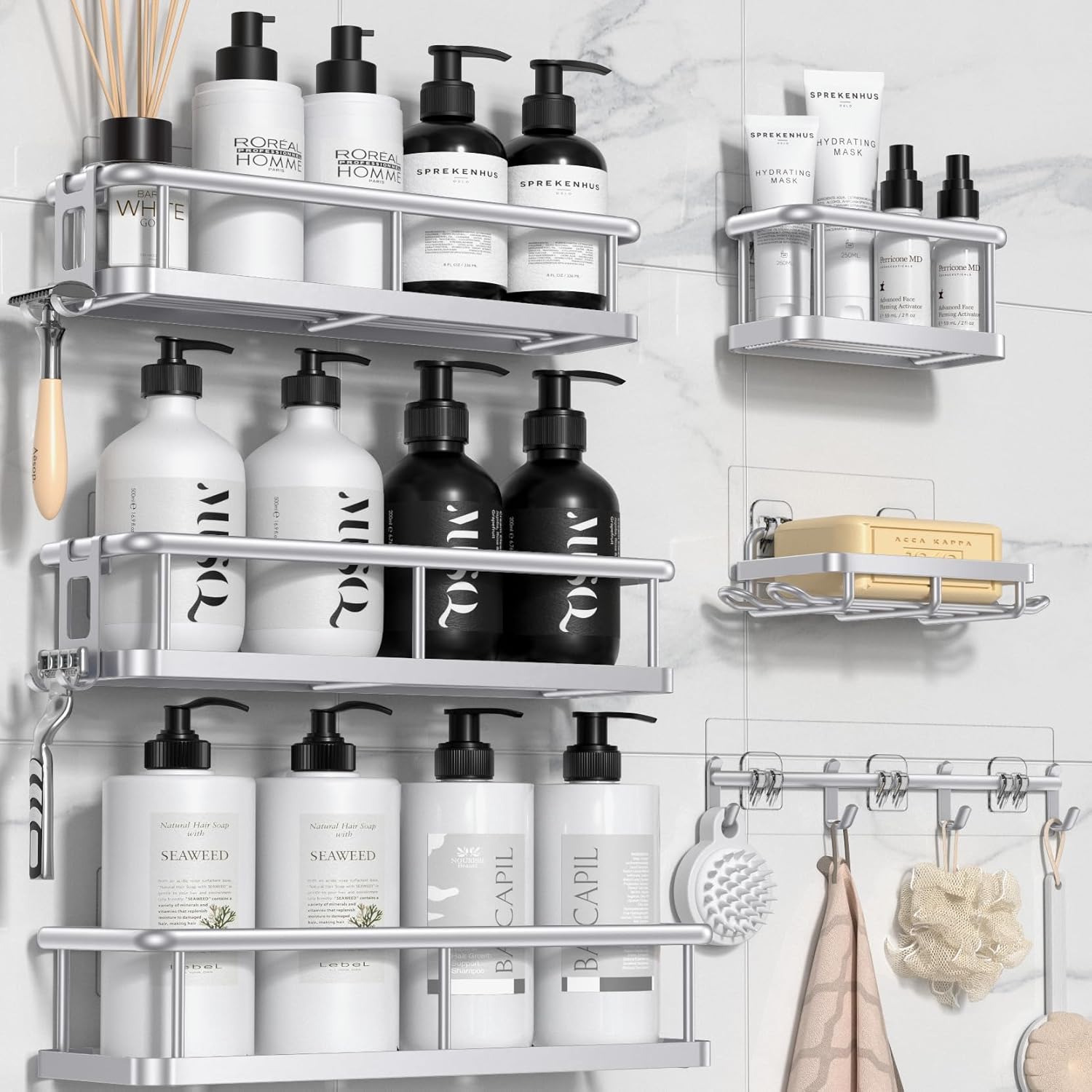 YASONIC Shower Caddy Set: Large Capacity Bath Organizer 6 Pack
