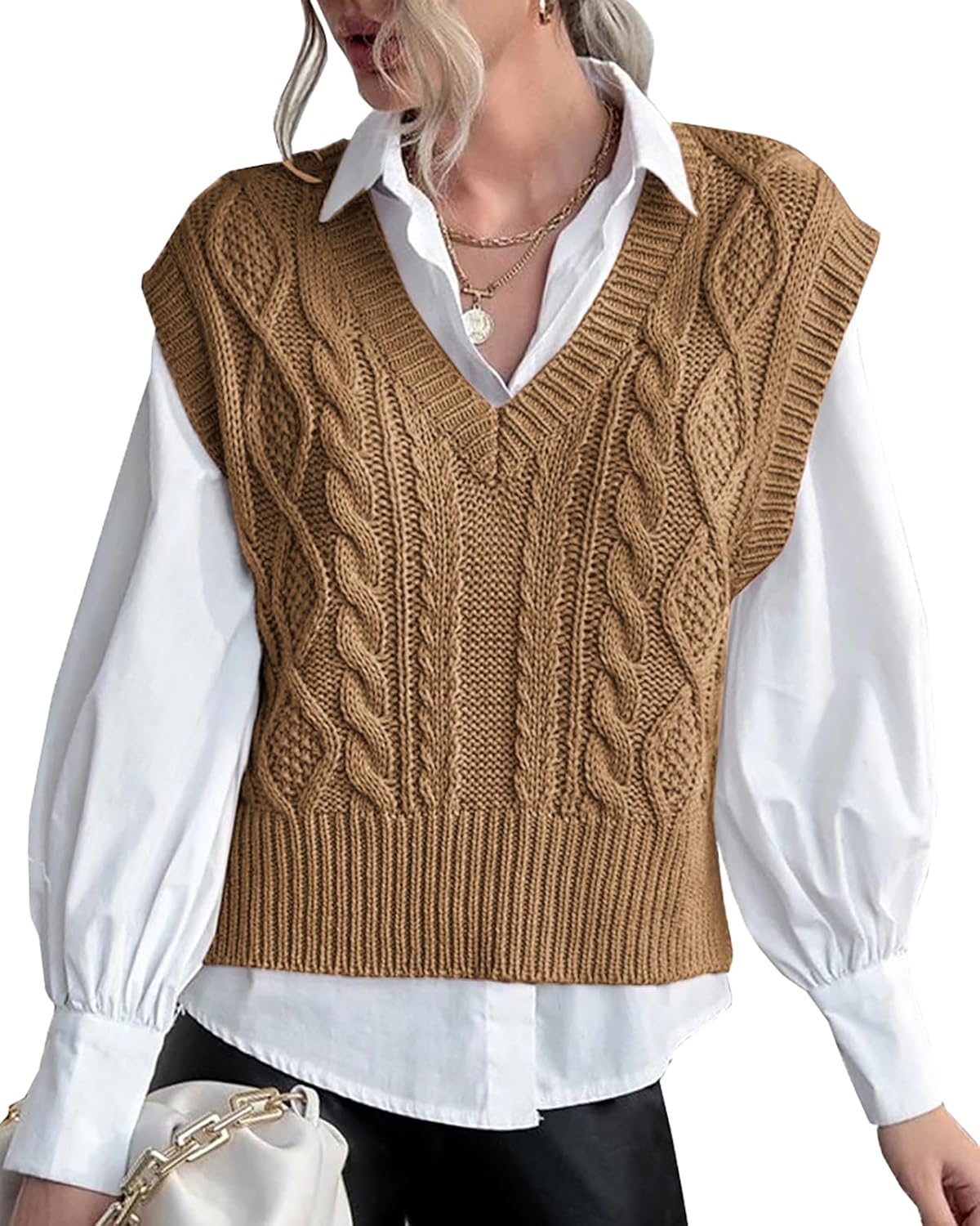 Stylish V Neck Sleeveless Knit Sweater Vest for Women Casual