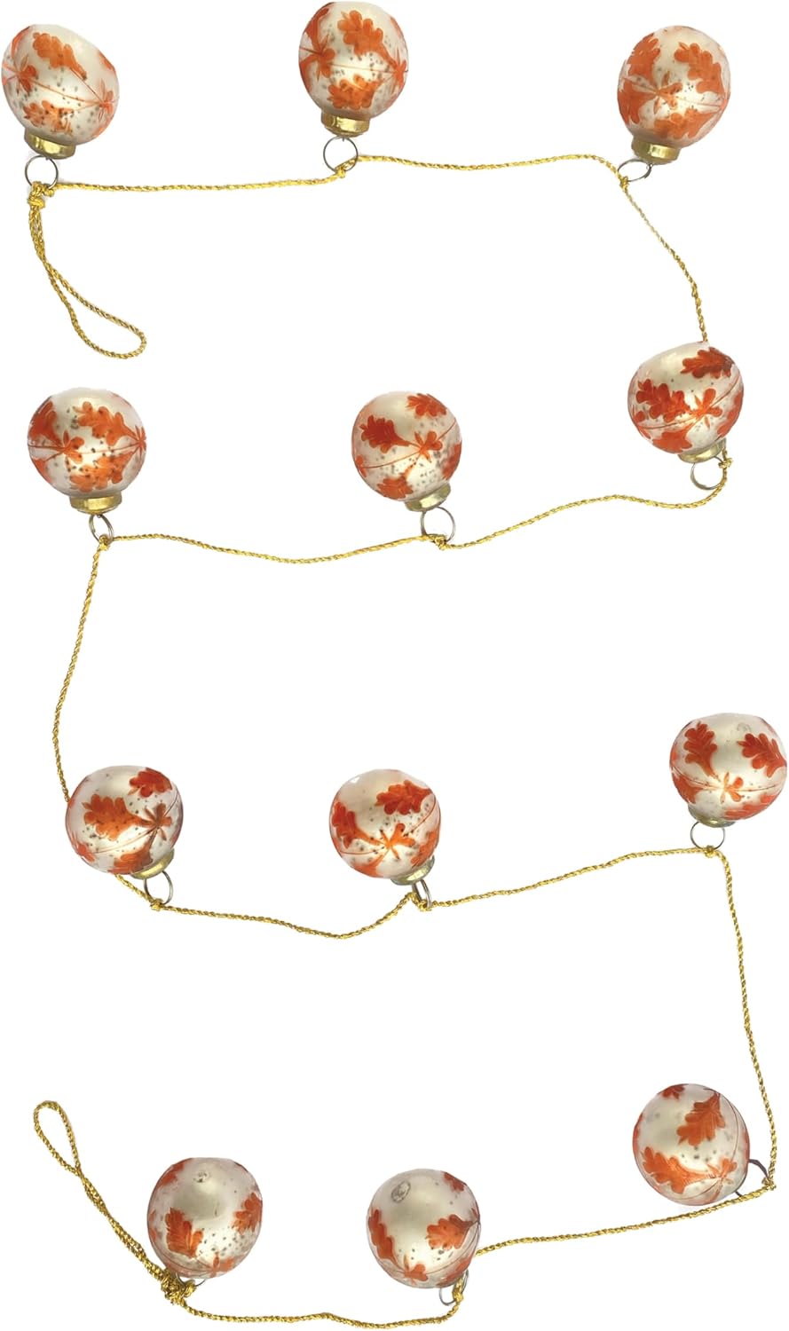 Etched Mercury Glass Ball Ornament Garland with Gold Cord