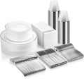 350 Piece MCIRCO Plastic Dinnerware Set - Premium Disposable Silver