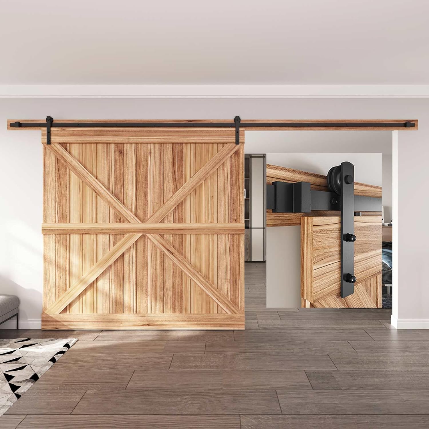 EaseLife 14 FT Heavy Duty Sliding Barn Door Hardware Track Kit