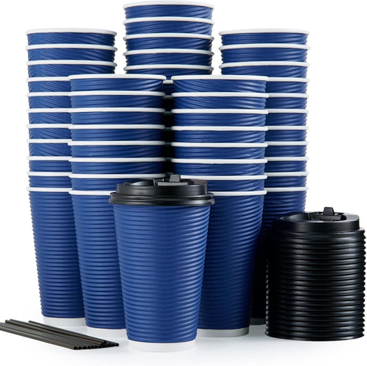 80 Pack 16 oz Insulated Coffee Cups - Hot with Lid