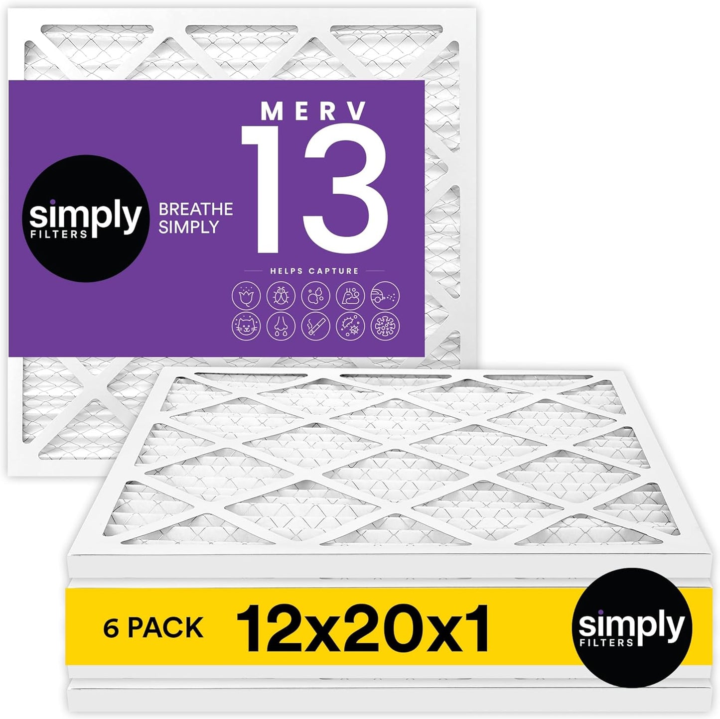Simply 12x20x1 Air Filter for HVAC - Merv 13, 6 Pack