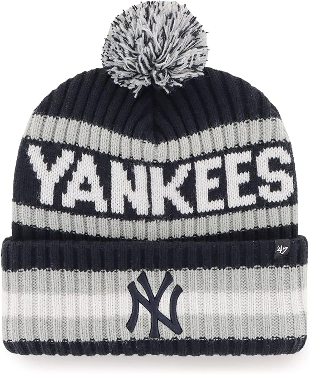 47 MLB Unisex-Adult Primary Logo Cuffed Knit Pom Beanie Hat