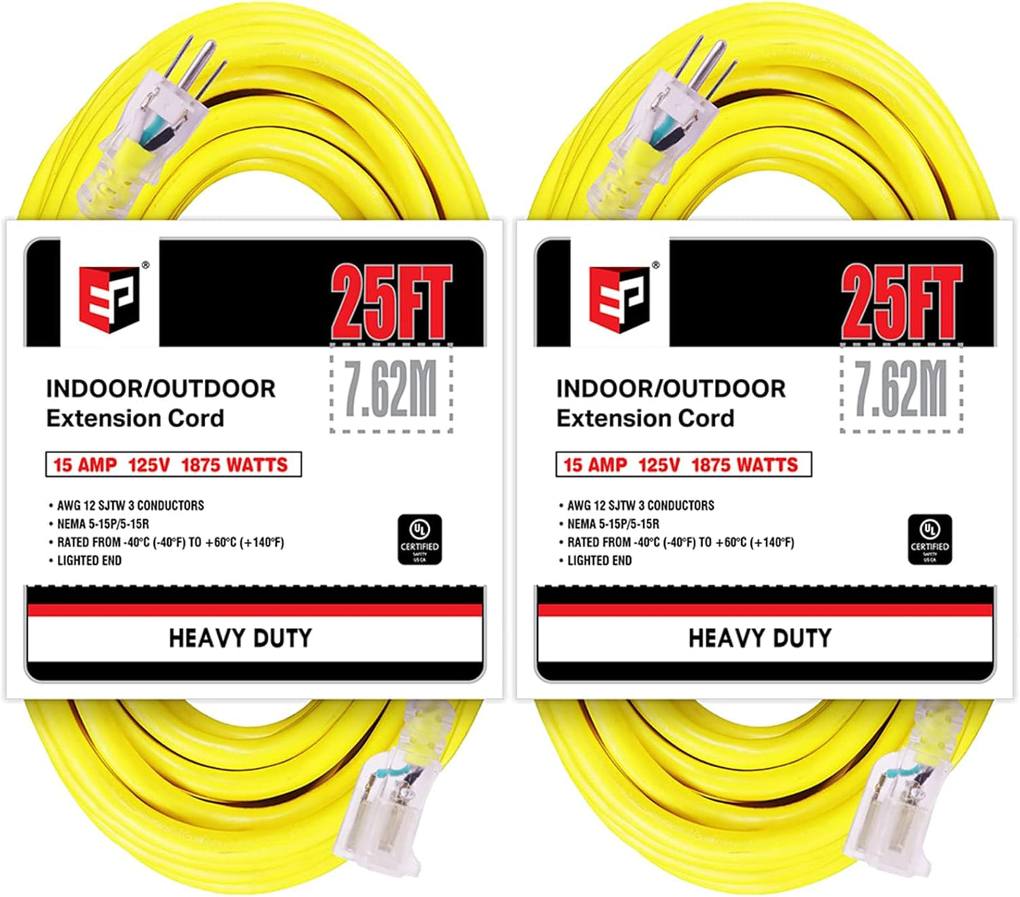 25 Ft Lighted Outdoor Extension Cord - Heavy Duty Power Cable