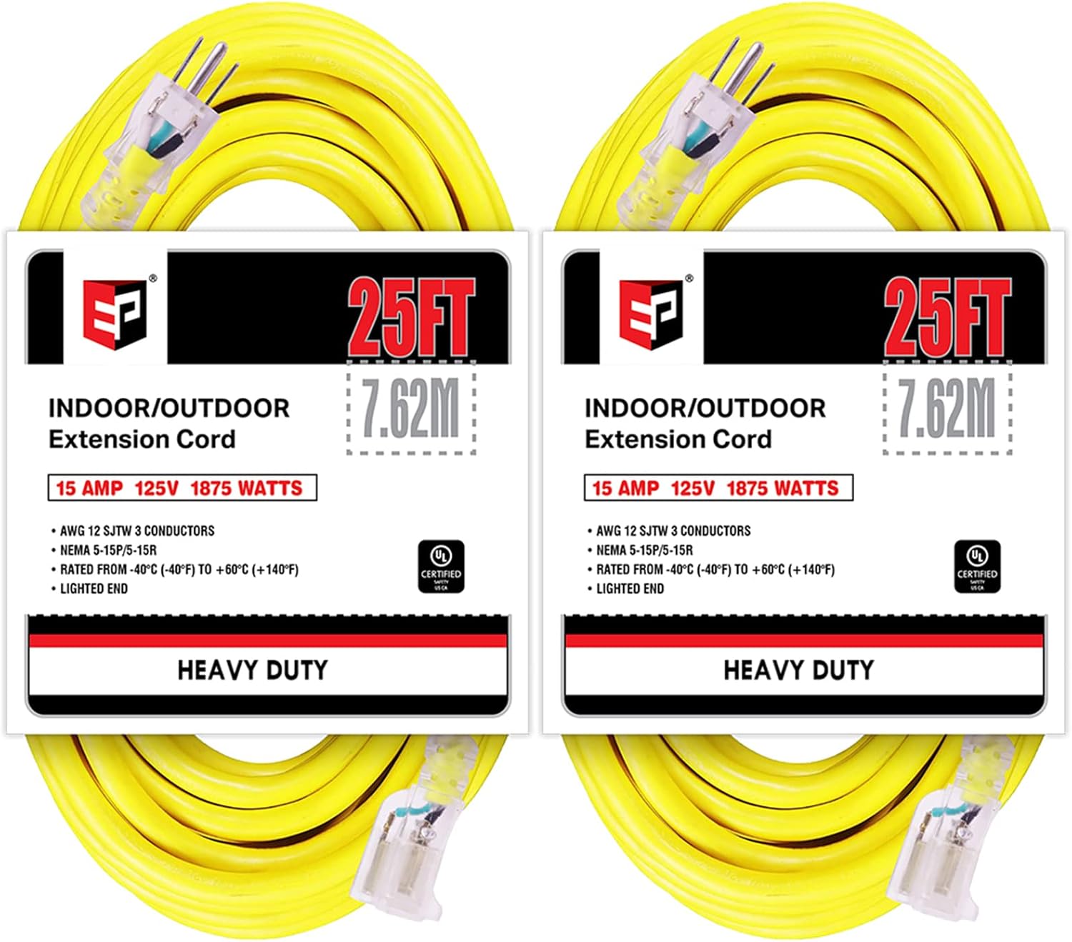 25 Ft Lighted Outdoor Extension Cord - Heavy Duty Power Cable