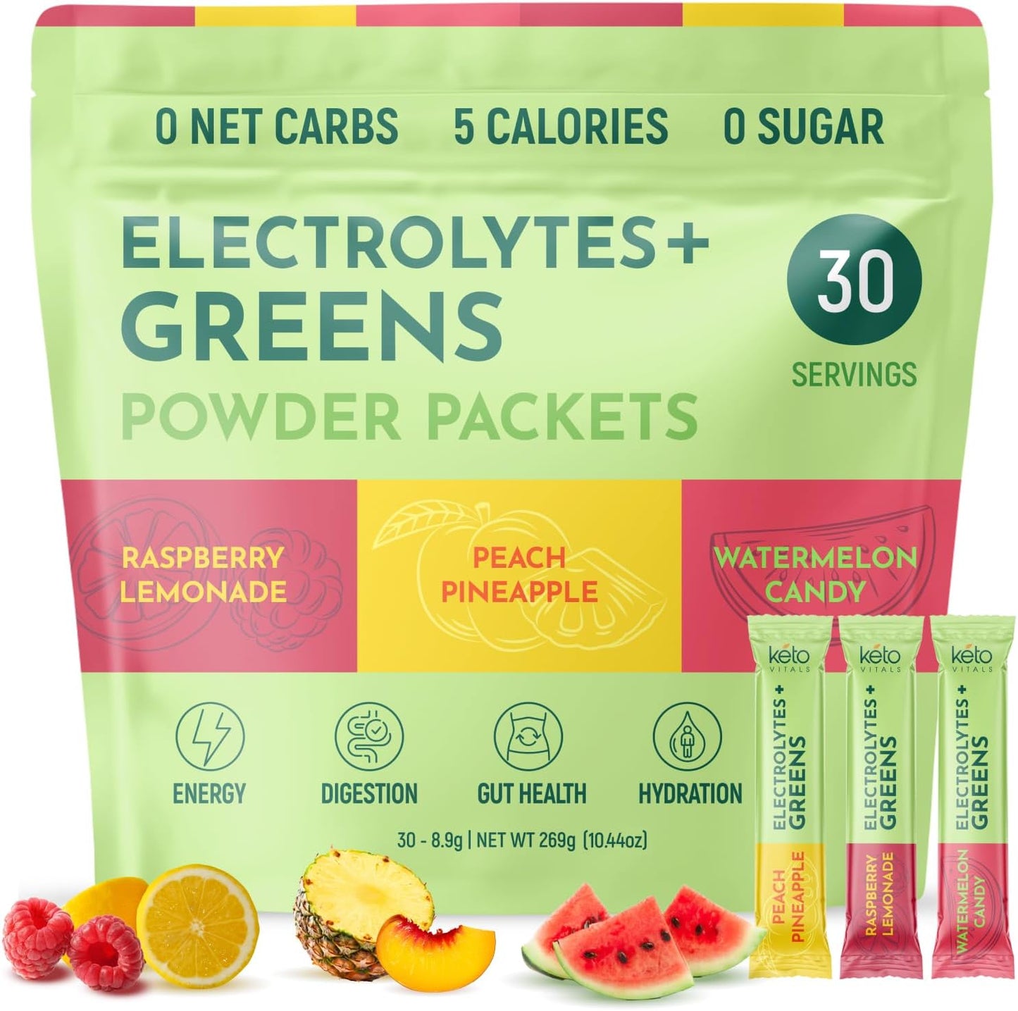 Keto Vitals Electrolytes Plus Greens Superfood Powder Packets
