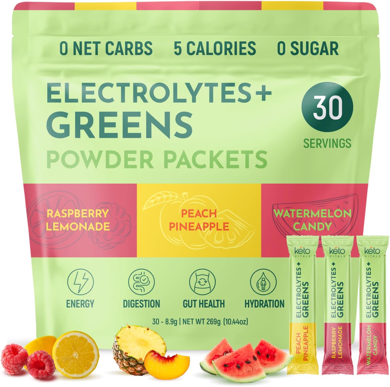 Keto Vitals Electrolytes Plus Greens Superfood Powder Packets