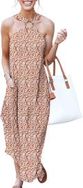 Women Summer Halter Neck Maxi Sundress with Pockets - Flowy Fit