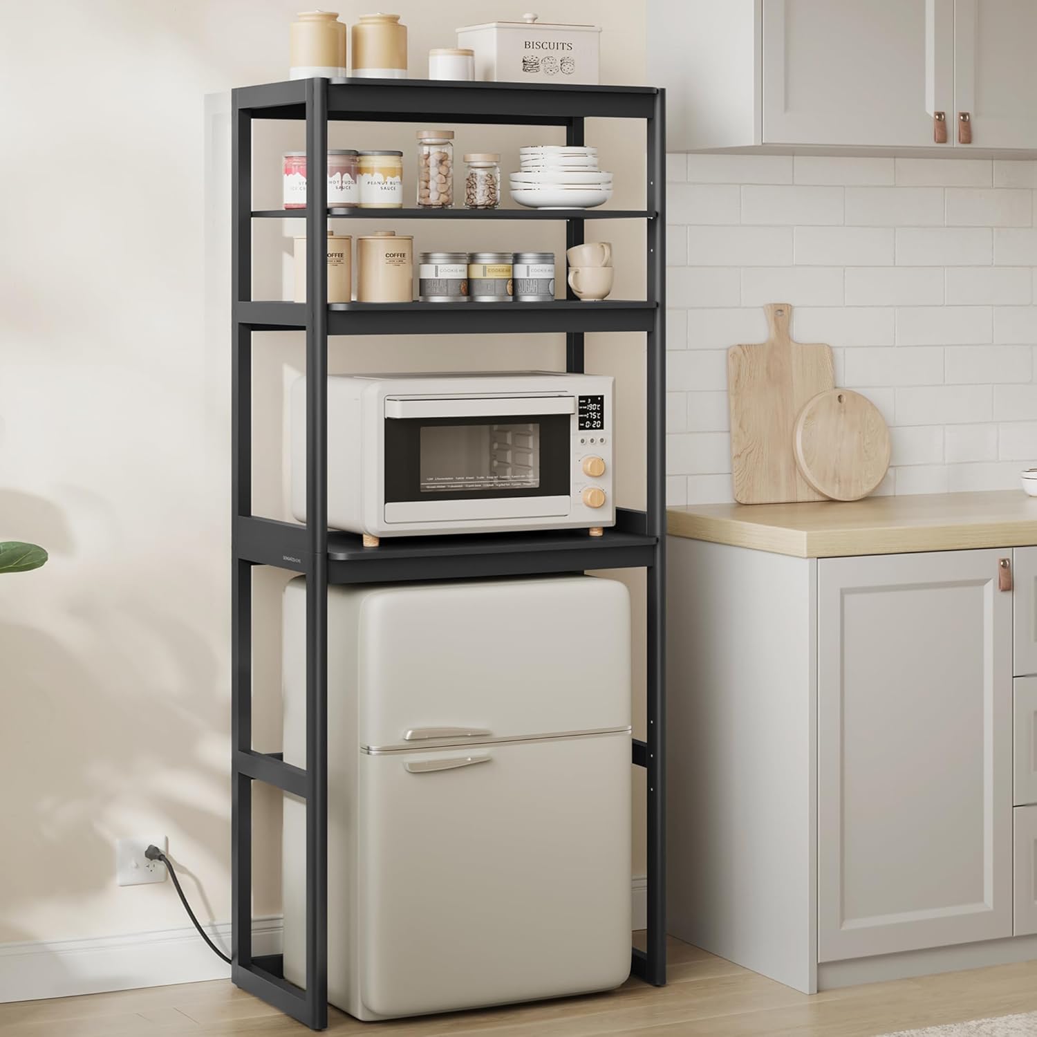 SONGMICS 4-Tier Bakers Rack w/ Power Outlet - Space-Saving Kitchen Organizer