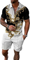 mens short sets outfits 2 piece summer tracksuit polo and shorts set