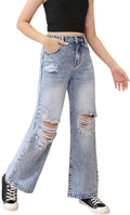 Baggy Girls Wide Leg Ripped High Waist Jeans - Y2K Streetwear