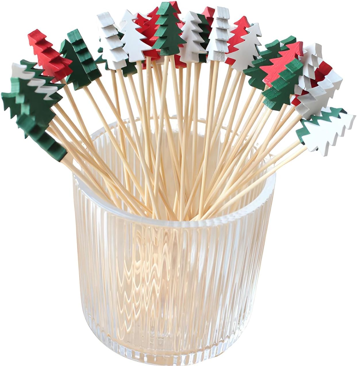 Bamboo Christmas Cocktail Picks - Festive 4.7 Fancy Toothpicks by AQUGOO