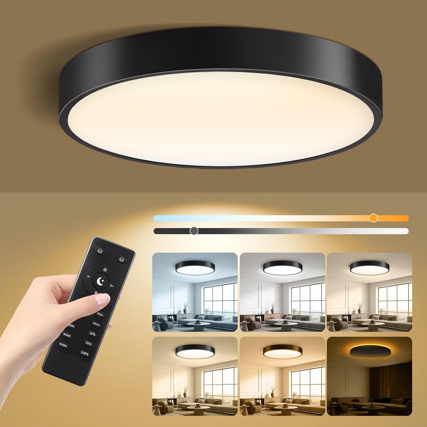 18 Inch Flush Mount Ceiling Light with Remote Control Features