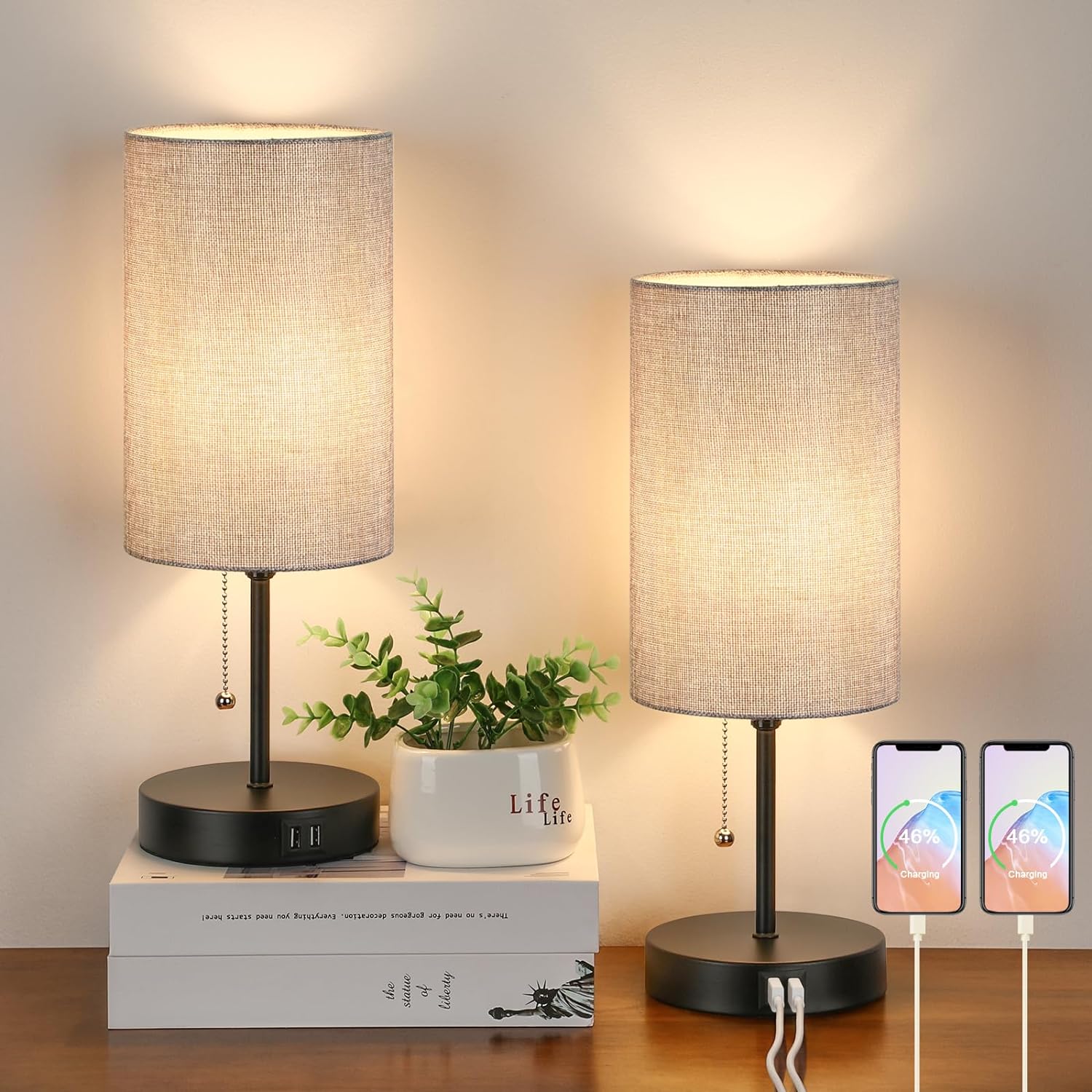 Modern Table Lamps Set of 2 with USB Ports for Any Room