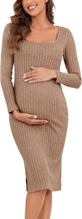 Long Sleeve Maternity Sweater Dress for Fall Winter - Cozy Knit Fabric