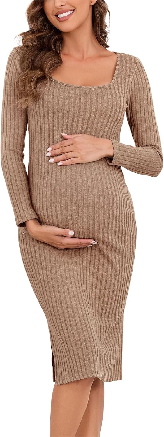 Long Sleeve Maternity Sweater Dress for Fall Winter Comfort
