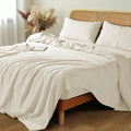 King Size French Linen Sheets 4Pc Set - Creamy White, 16in Deep Pocket