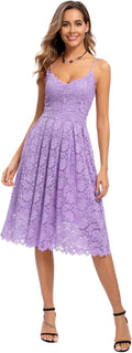 Spaghetti Strap V Neck Lace A Line Dress - Flattering Evening Fit