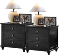 24in Wide Farmhouse Night Stand Set of 2 - Large 3-Drawer End Table