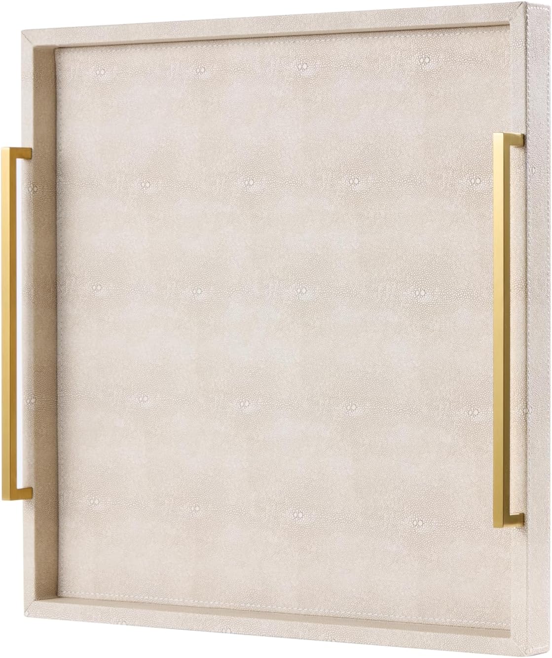 Ivory Shagreen Extra Large Ottoman Tray with Gold Handles