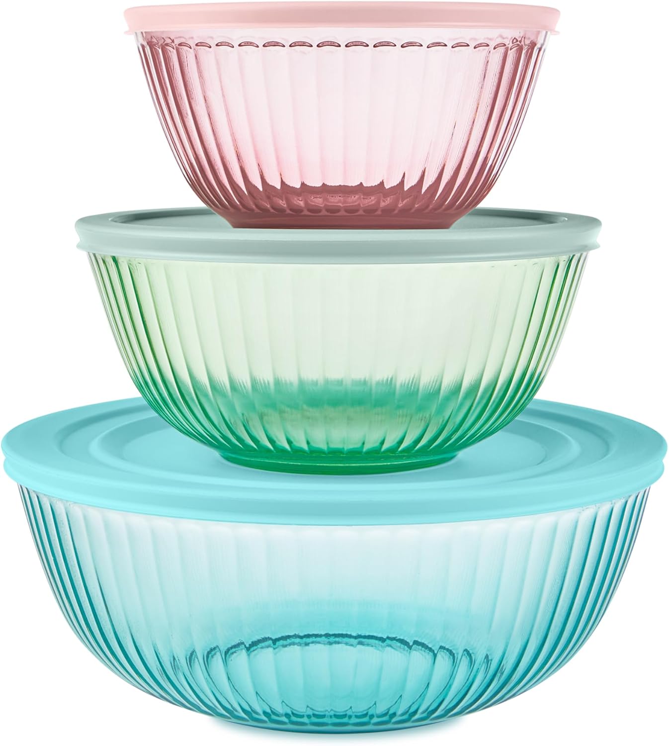 Pyrex Colors Tinted Mixing Bowls Set with Lids for Baking