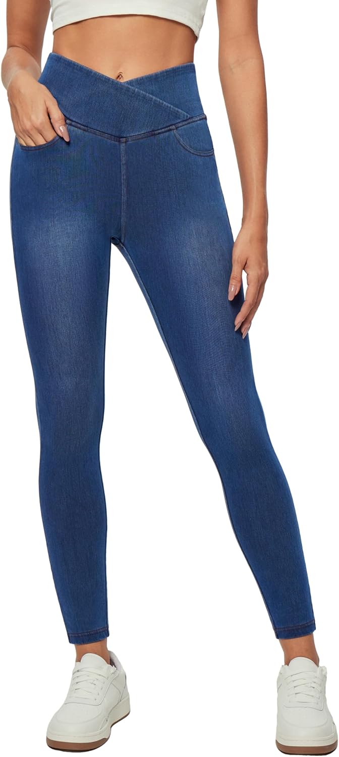 High Waisted Stretchy Jeggings for Women with Pockets