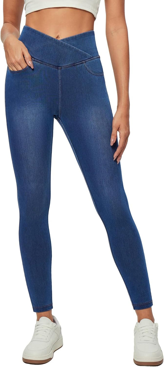High Waisted Stretchy Jeggings for Women with Pockets