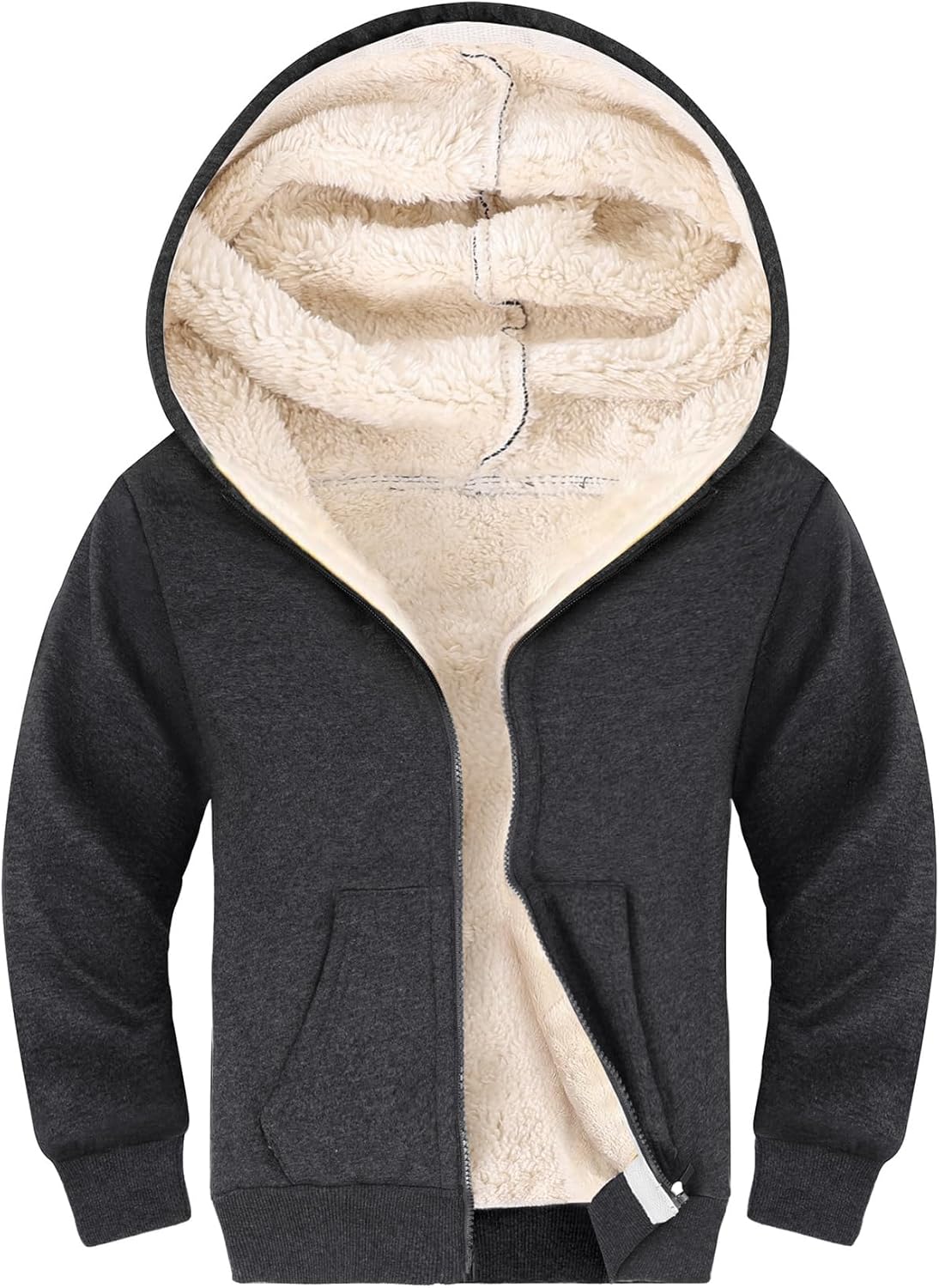 Gihuo Unisex Kids Winter Warm Sherpa Lined Zip Up Hoodie