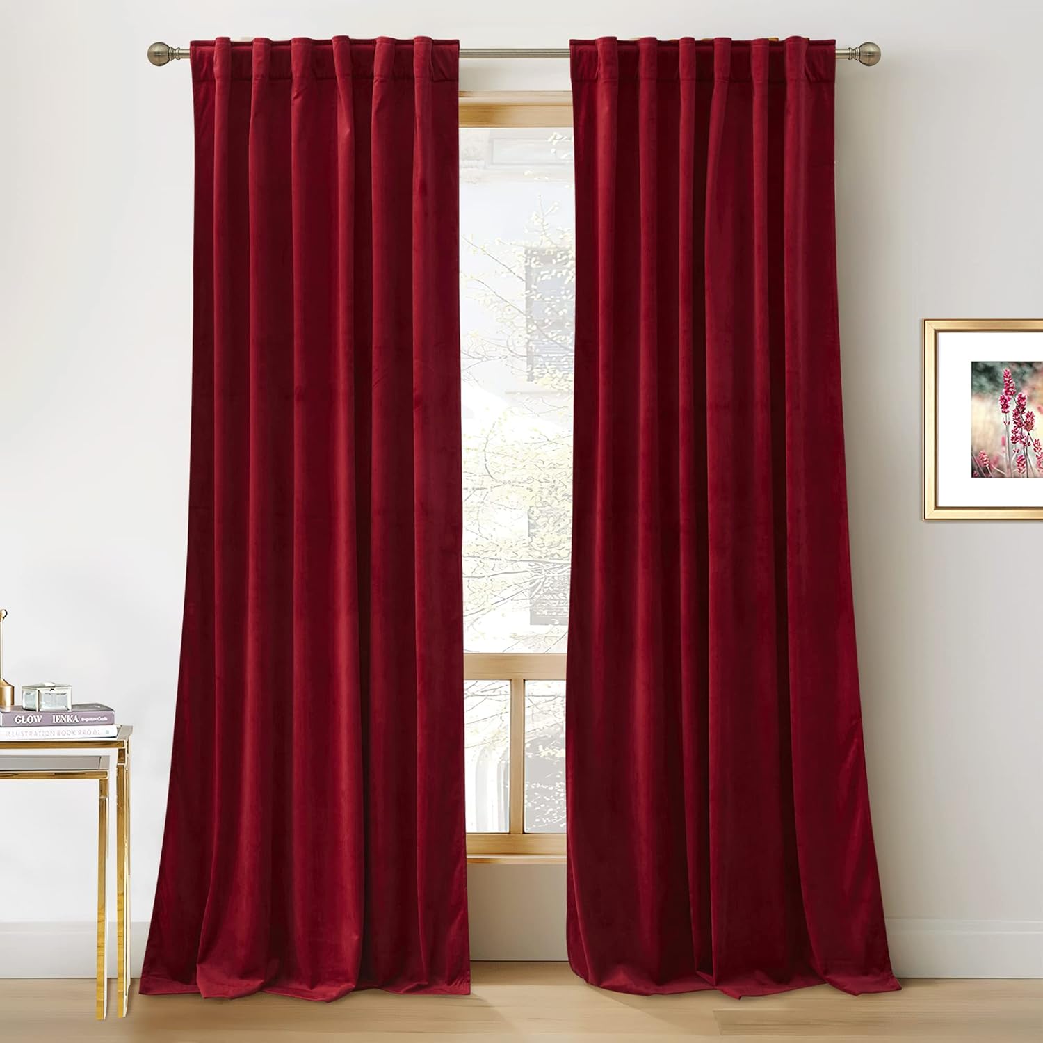 RYB HOME Red Velvet Curtains for Luxurious Home Decor