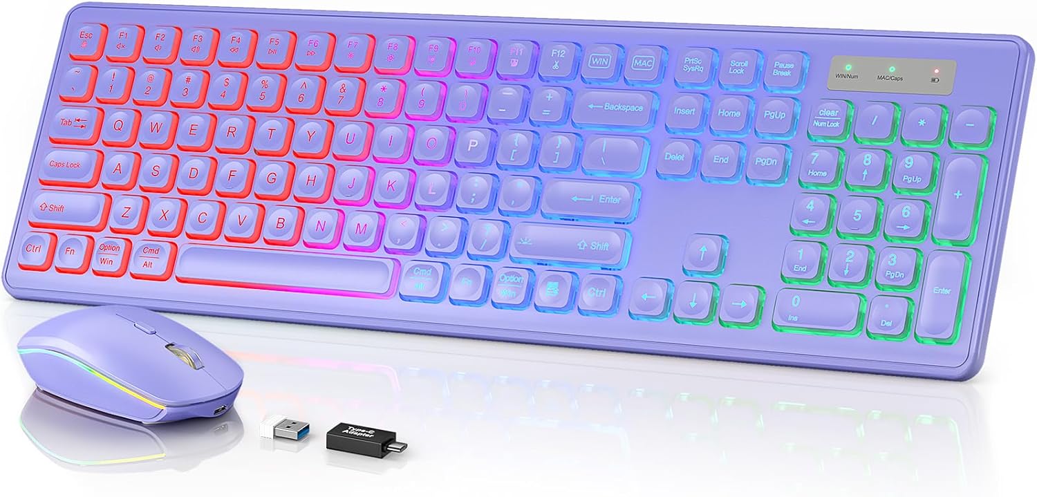 SABLUTE Purple Backlit Wireless Keyboard & Mouse