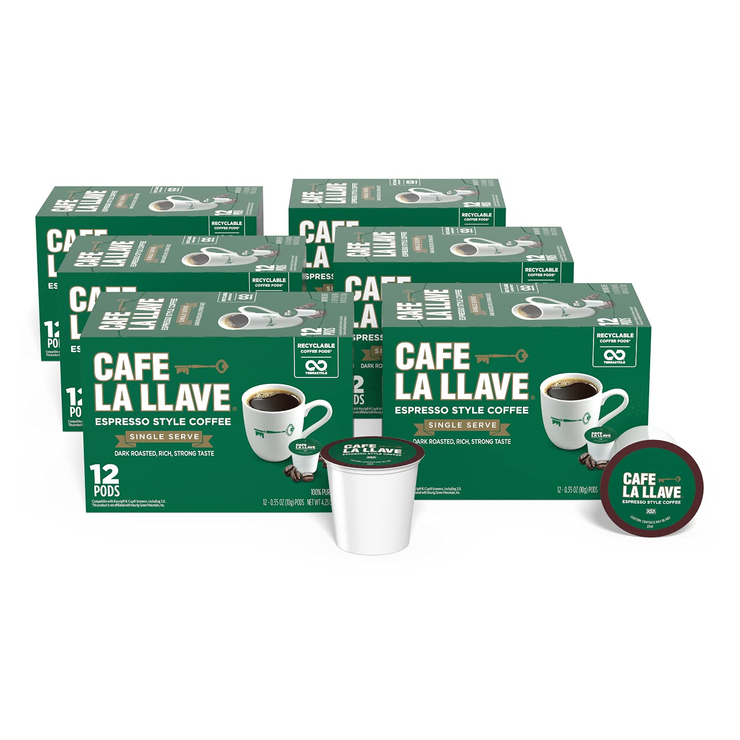 Cafe La Llave Espresso-Style Dark Roast Coffee Pods for K-Cup